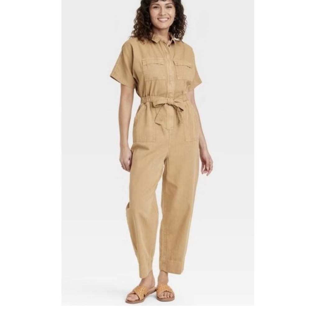 Universal Thread‎ Short Sleeve Boilersuit Relaxed Leg Casual Jumpsuit Tan Size 6